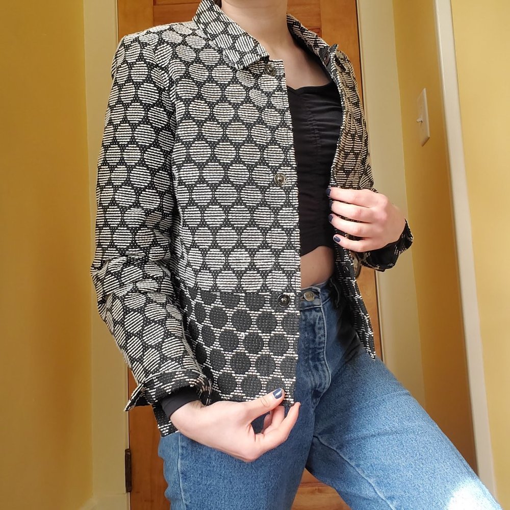 Chico's Black and White Pattered Woven Blazer